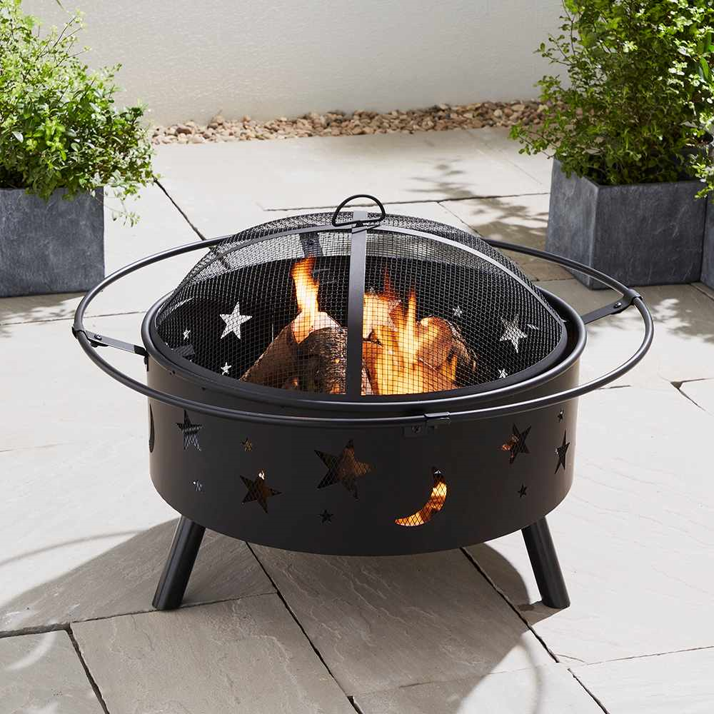 Astral 2-in-1 Fire Pit with BBQ with Spark Guard & Poker - Garden Patio Fire Pit Astral 71cm + BBQ + Spark Guard + Poker